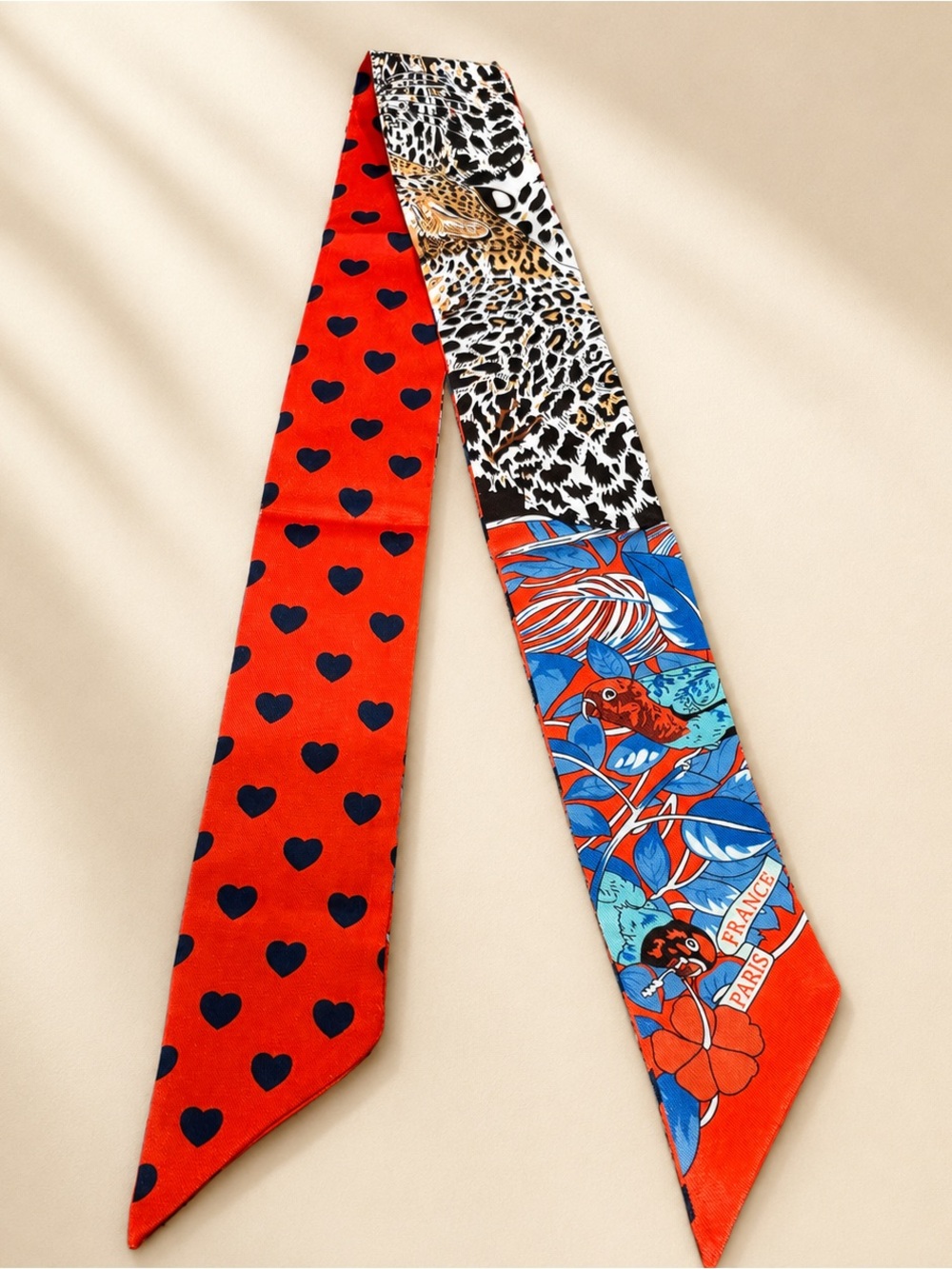 Designer Inspired Heart Leopard Tropical Twilly Scarf